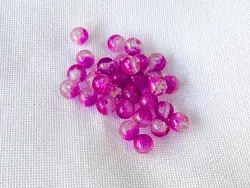 Mačkané praskané  skleněné kuličky 6 mm, 30 ks barva transparentní magenta