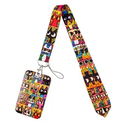 Šňůrka na krk s karabinou a poutkem, pouzdro na kartu Kočky Pop Art