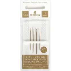 Pozlacené vyšívací jehly (4 ks) s ostrou špičkou vel. 7-8-9 DMC