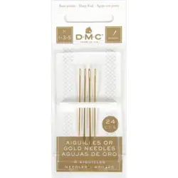Pozlacené vyšívací jehly (4 ks) s ostrou špičkou vel. 1-3-5 DMC