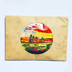 Západ slunce nad lesem – Vyšívací sada (15 × 15 cm)