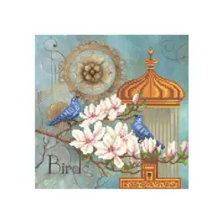 Modráci v magnóliích Předtištěné plátno pro korálkové vyšívání (bez korálků)