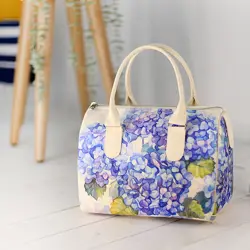 Dámská kabelka Barrel – textilní potisk Hortenzie