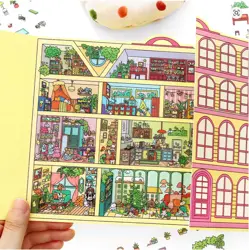 Kreativní antistresové vylepovačky – skládací rumbox Doll Apartment, 1 velká scéna + 3 archy PET samolepek