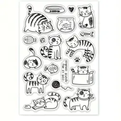 Průhledný silikonový tiskací razítkový stamp – Kočičky (11 × 16 cm)