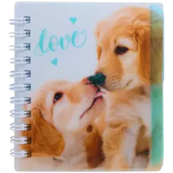 Mini poznámkový blok s kroužkovou vazbou a rozřazovači  pejskové – FSC® papír