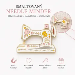 Smaltovaný needle minder – šicí stroj květinový motiv
