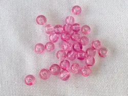 Mačkané praskané  skleněné kuličky 6 mm, 30 ks barva růžová