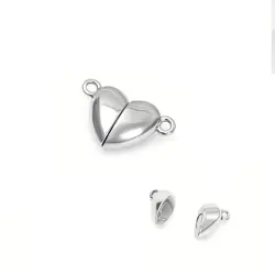 Magnetické zapínání Srdíčko – stříbrné, 15 × 10 mm