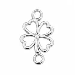 Kovový spojovací přívěsek Čtyřlístek – stříbrný, 20 × 12 mm
