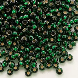 Preciosa rokajl 8/0 – Darkest Green Silver Lined (57150), 10 g
