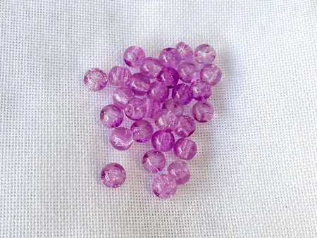 Mačkané praskané  skleněné kuličky 6 mm, 30 ks barva orchideová