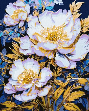 Malování podle čísel 40×50 cm Elegantní květiny s metalickými barvami