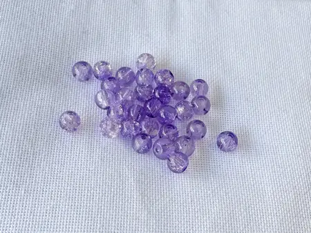 Mačkané praskané  skleněné kuličky 6 mm, 30 ks barva fialová