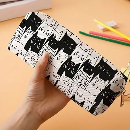 Penál Latkový Černobíle Kočky