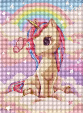 Diamantová mozaika Zvědavý jednorožec s holografickými kamínky (AB) ©tanya_bonya  30х40 