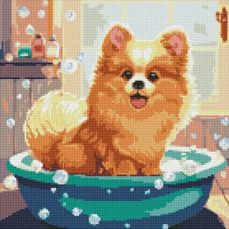 Diamantová mozaika - chlupatý pes s holografickými kamínky (AB) 40х40 AMO 7800