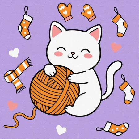 Malování podle čísel - Kočka a míček 25*25cm