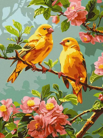 Malování podle čísel - Jarní kanáři 30х40cm