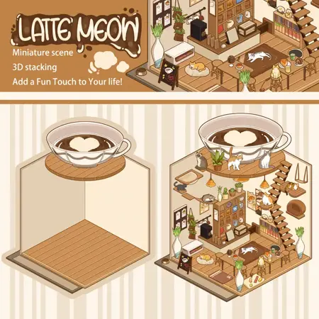 Samolepky – Miniaturní scéna Latte Meow