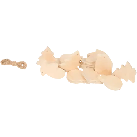 Dřevěná závěsná dekorace Hobby Flora – 13 ks (cca 4 × 6 cm)