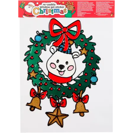 Gelová samolepka na okno Vánoční věnec – 32 × 22 cm