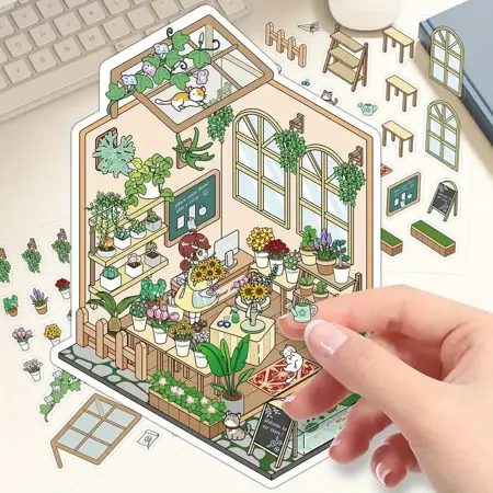 Kreativní antistresové vylepovačky – 1 scéna + 2 archy PET samolepek Spring Mail Florist