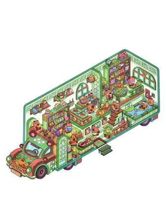 Kreativní antistresové vylepovačky – rumbox Kapibary, 1 scéna + 2 archy PET samolepek (13 × 19,6 cm)