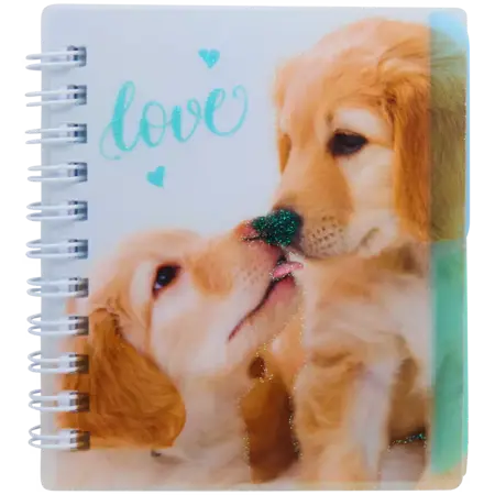 Mini poznámkový blok s kroužkovou vazbou a rozřazovači  pejskové – FSC® papír