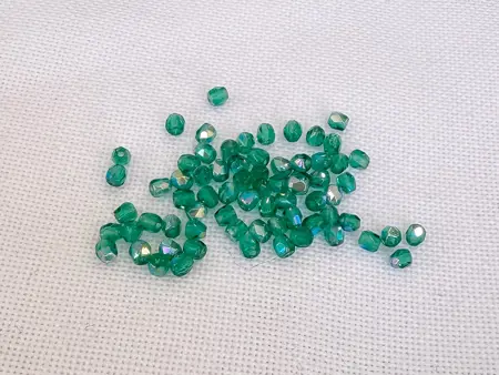 Korálky Ohňovky – broušené skleněné korálky 3 mm, 70 ks  jadeová modrý s dekorem (AB)