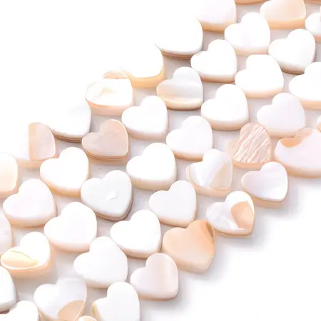 Perleť korálky 6mm srdce s podélnou dírkou 1 kus