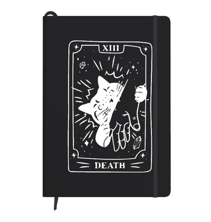 Poznámkový blok tarot A5 „Death – Kočka“ s gumičkou