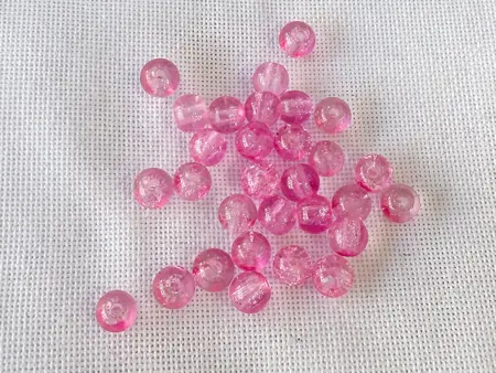 Mačkané praskané  skleněné kuličky 6 mm, 30 ks barva růžová
