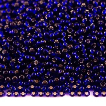 Preciosa rokajl 9/0 – Tmavá Safír - Stříbrná průtah  (37100), 10 g