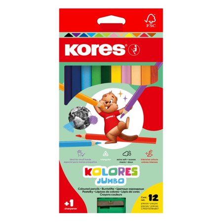 Trojhranné pastelky Kores Kolores Jumbo 12ks s ořezávátkem