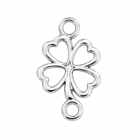 Kovový spojovací přívěsek Čtyřlístek – stříbrný, 20 × 12 mm