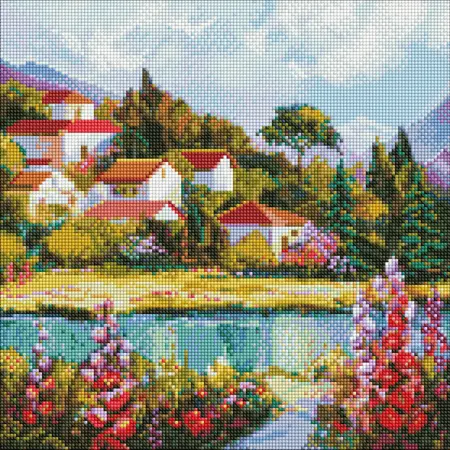 Diamantová mozaika 40×40 cm – kreativní sada s třpytivými kamínky Útulný přístav