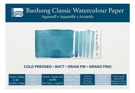 Akvarelový blok Baohong Classic 18x26cm cold pressed 300g
