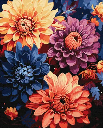 Malování podle čísel 40×50 cm Barevné jiřiny