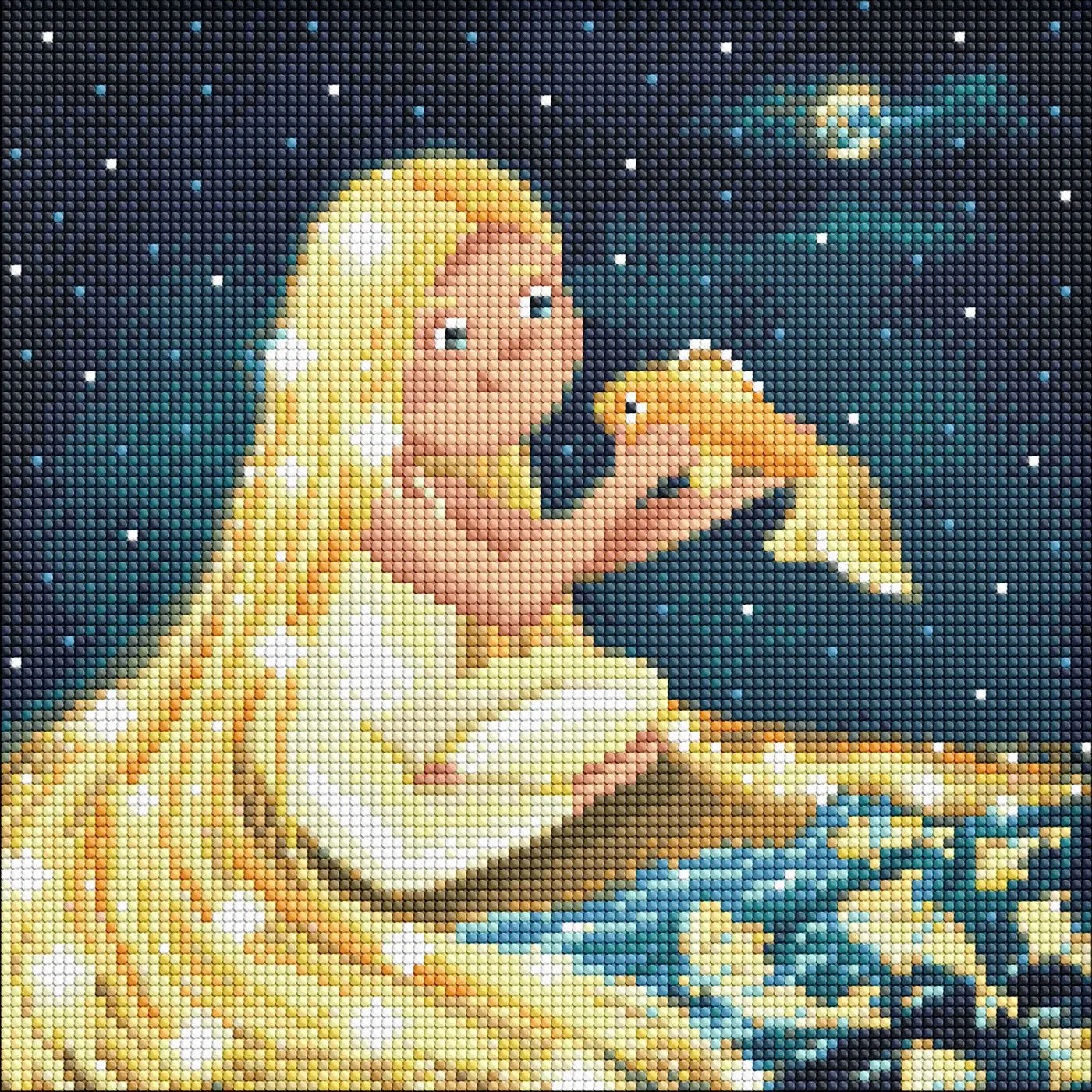 Diamantová mozaika bez rámu 30×30 cm Tajná řeka s holografickými kamínky - fotografie 1