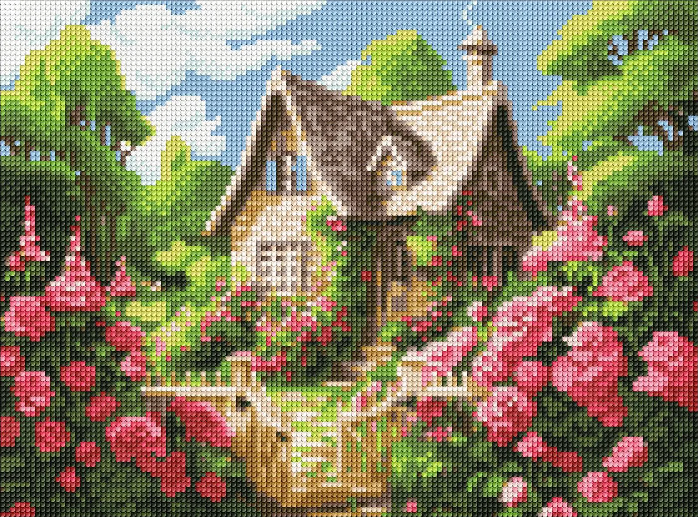 Diamantová mozaika bez rámu 30×40 cm Útulná chalupa - fotografie 1