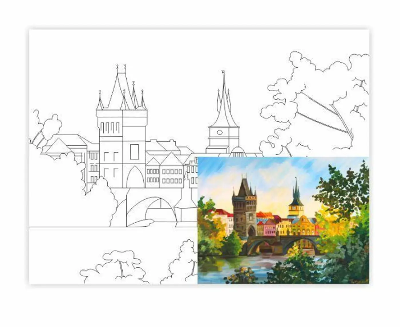 Plátno na desce omalovánka – Praha 30x40cm - fotografie 1