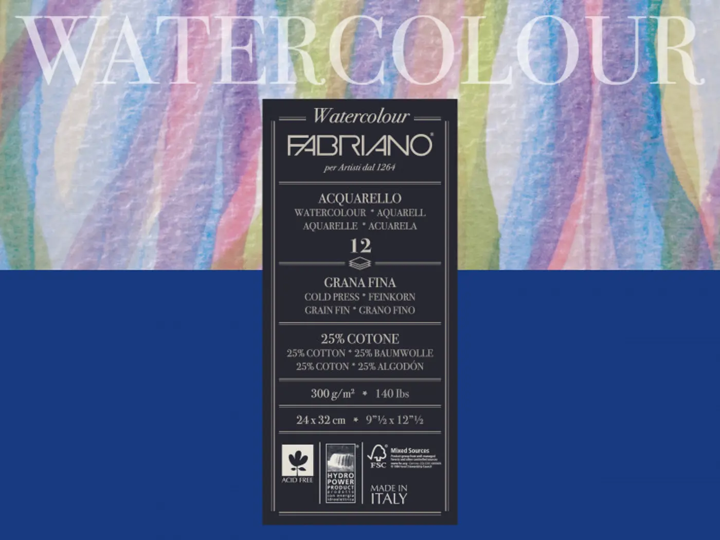 Fabriano Watercolour 300g 24x32cm cold pressed, blok pro akvarel - fotografie 1