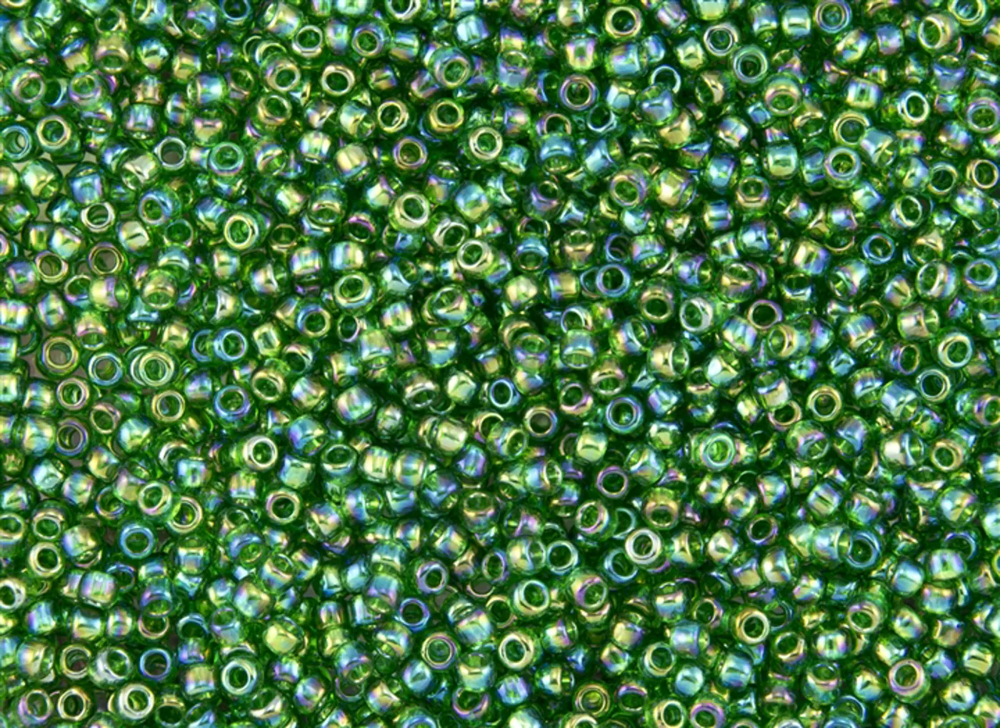 Rokajlové korálky - Round 11/0 : Transparent-Rainbow Grass Green TR-11-167B - fotografie 1