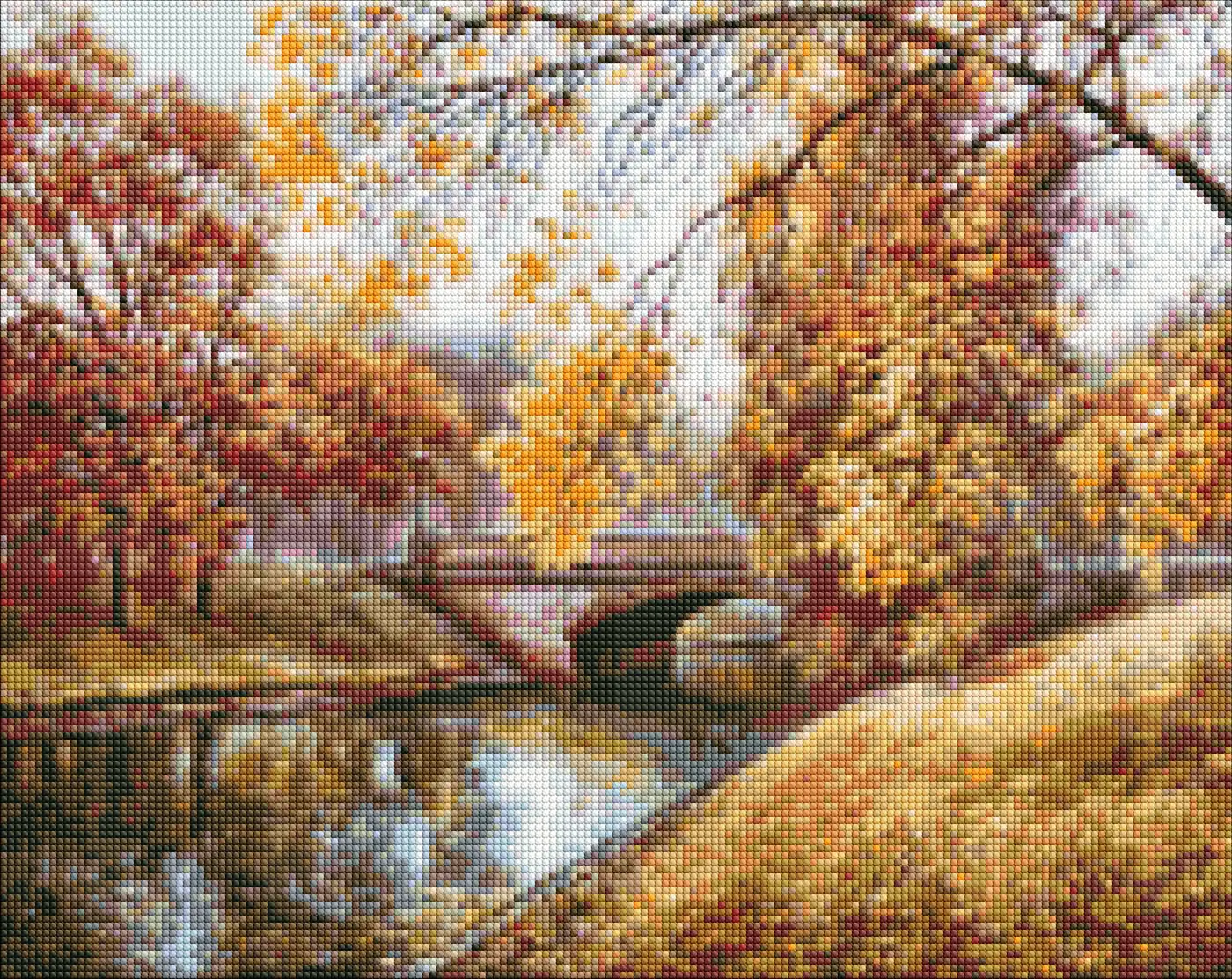 Diamantová mozaika 40×50 cm – kreativní sada s barevnými kamínky  Podzimní krajina  - fotografie 1