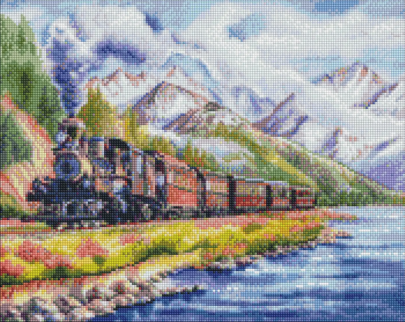 Diamantová mozaika 40×50 cm – kreativní sada s barevnými kamínky Vlak domů  - fotografie 1