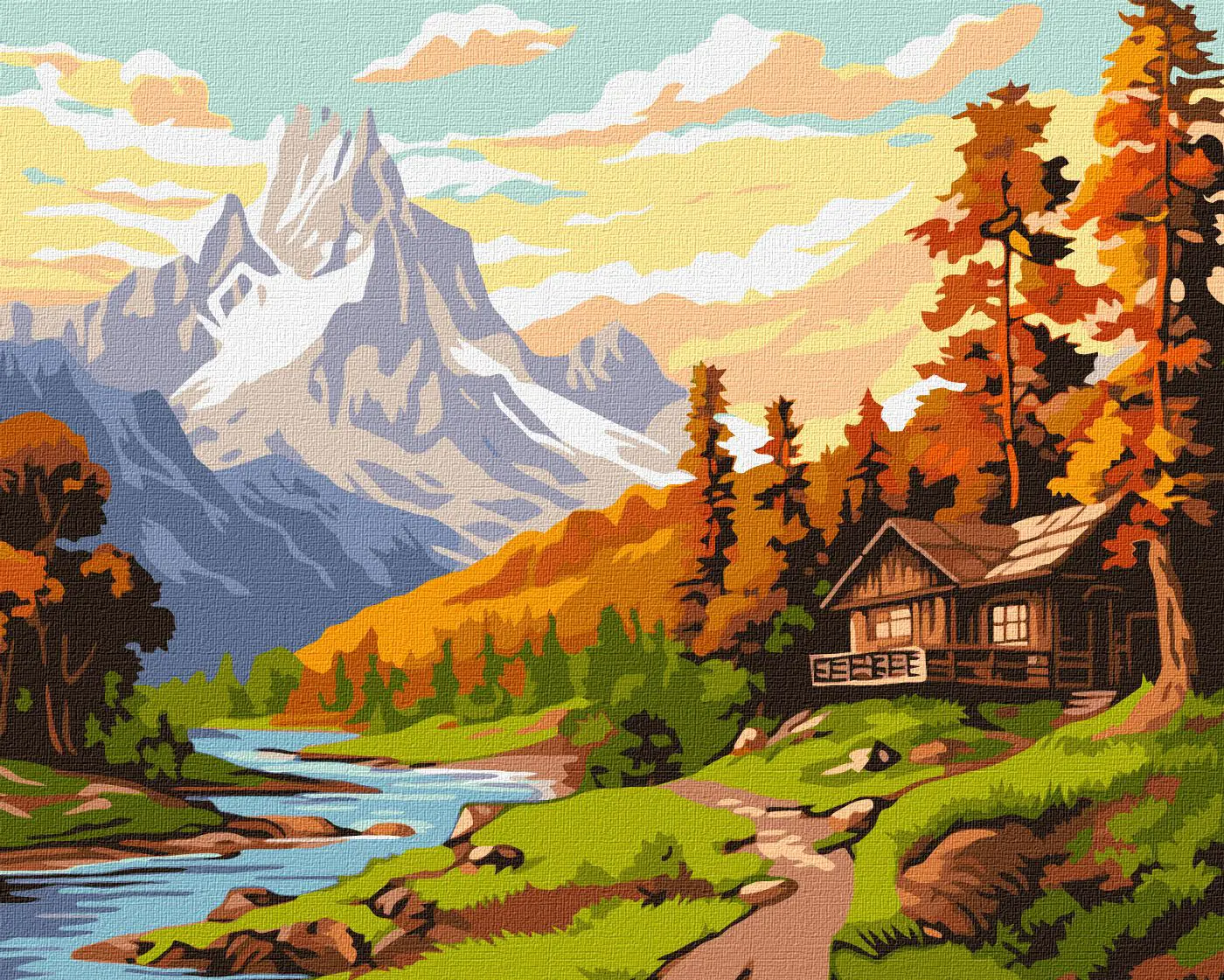 Malování podle čísel 40×50 cm – kreativní sada pro dospělé i děti Dům uprostřed hor - fotografie 1