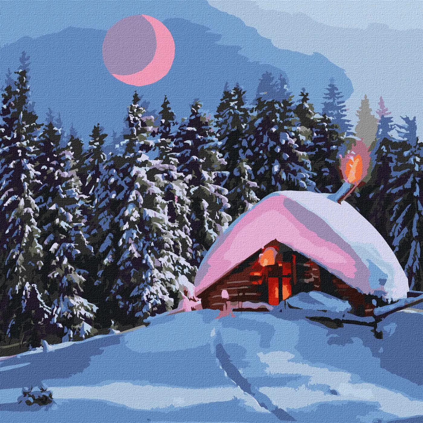 Malování podle čísel 40×40 cm – kreativní sada pro začátečníky i pokročilé  Zasněžená chata  - fotografie 1