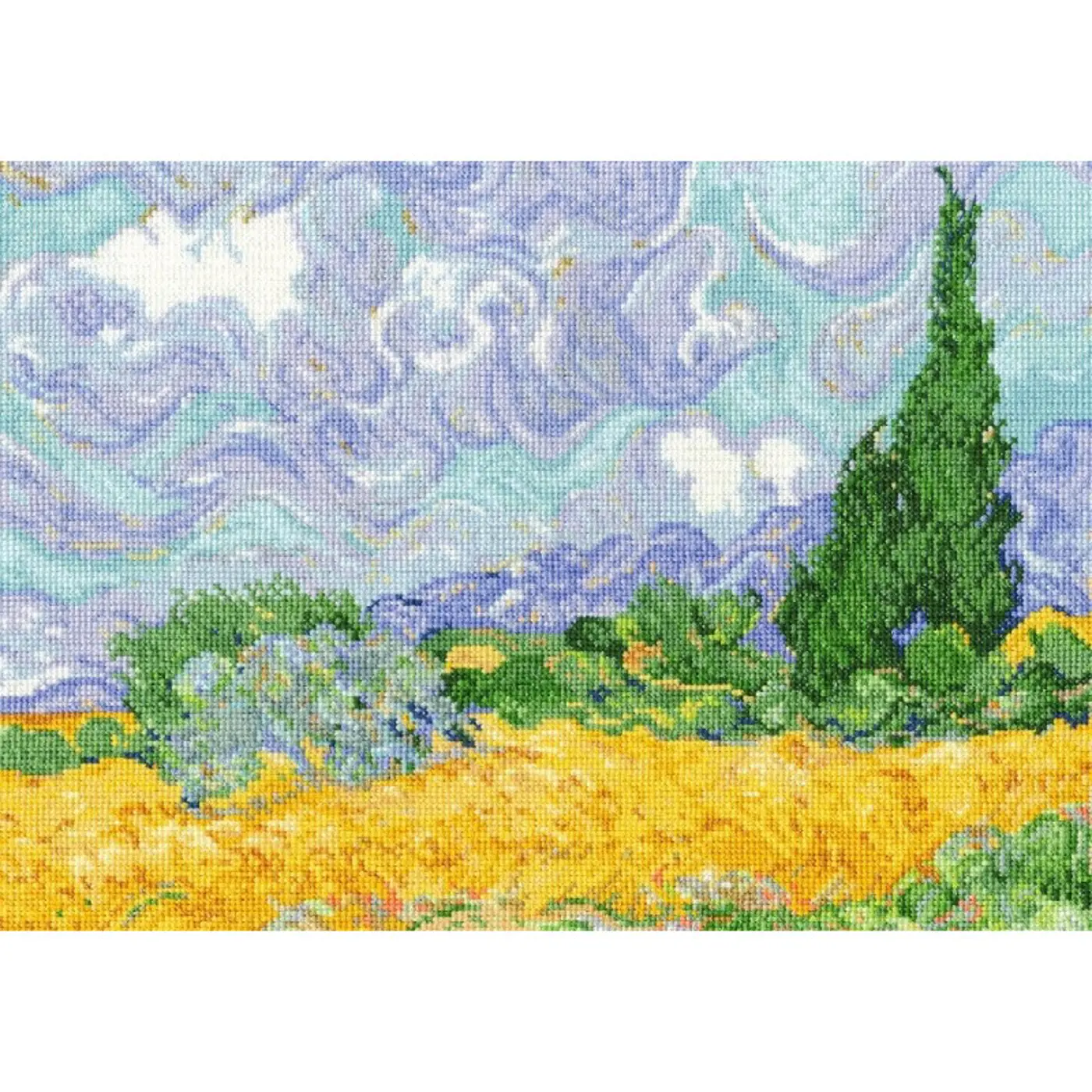 Sada na vyšívání DMC Vincent van Gogh A Wheatfield with Cypresses, Pšeničné pole s cypřiši - fotografie 2