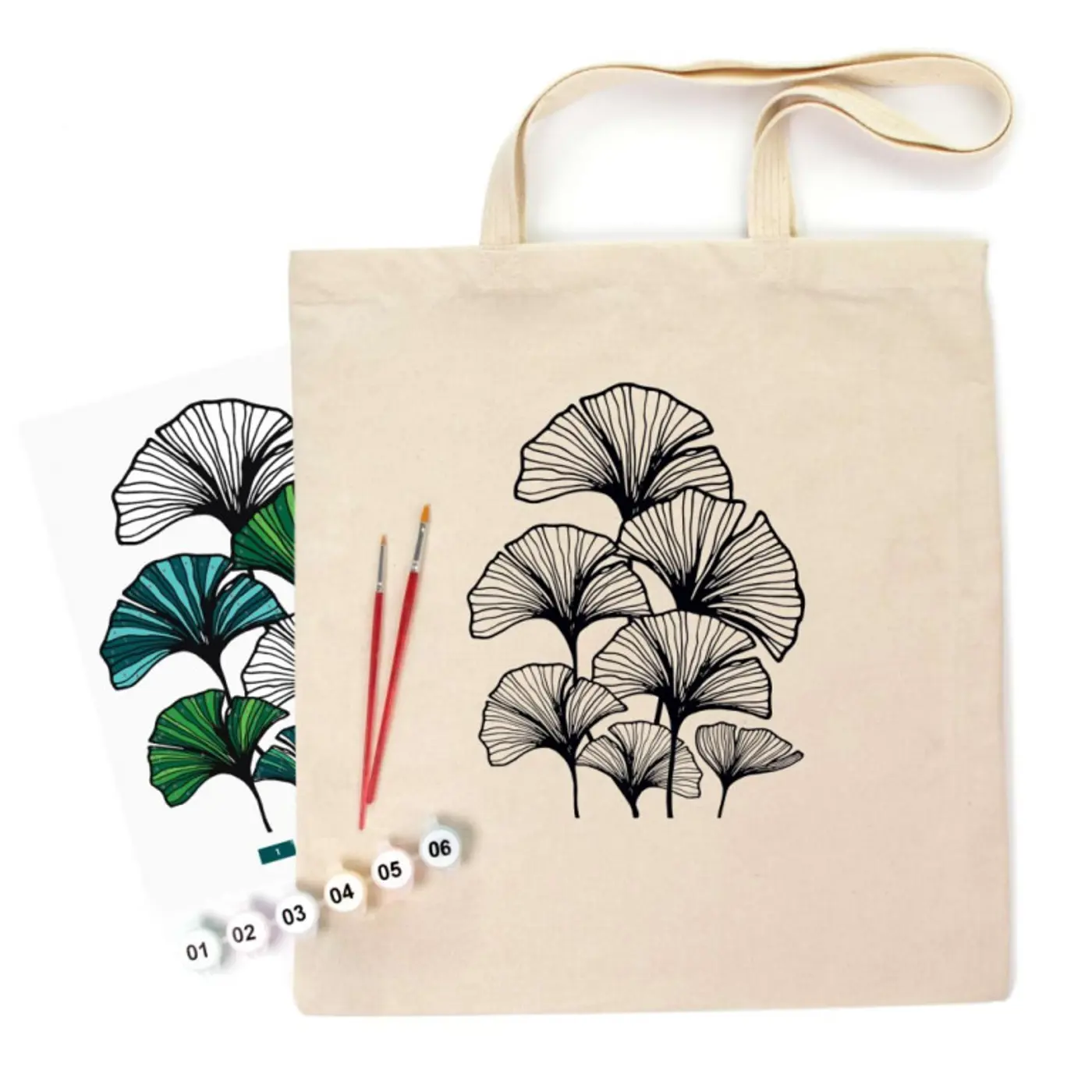 Bavlněná taška s motivem pro pomalování 38x42cm – Listy Gingko - fotografie 1